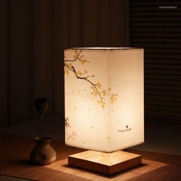 Tafellampen Retro Eenvoudig Creatief Vierkant Houten Nachtlampje Japanse Slaapkamer Warm Nachtkastje Decoratie Lamp Geel Pruim