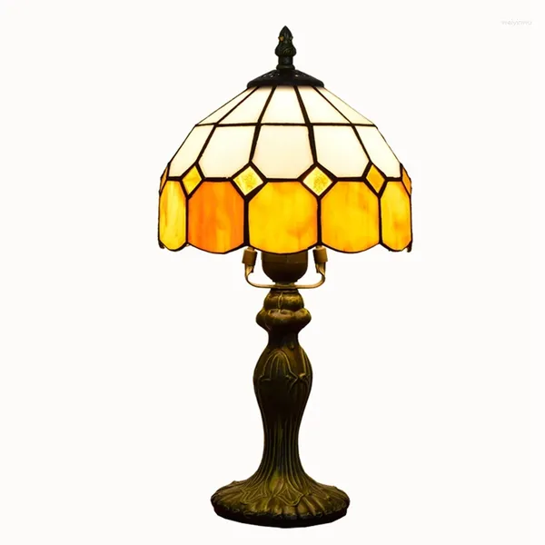 Lampes de table rétro jaune méditerranéen lampe décorative Tiffany Treated Bar Restaurant chambre à coucher trompette
