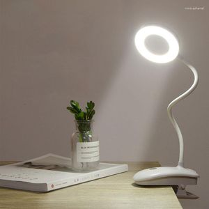 Lampes de table anneau LED lampe de lecture pour la Protection des yeux étudiant dortoir lampe de bureau USB charge tactile Dimmable Clip-On pliant