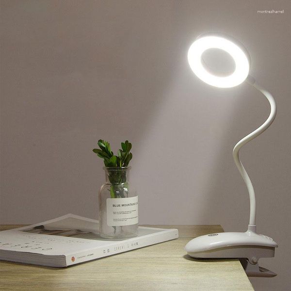 Lampes de table anneau LED lampe de lecture pour la Protection des yeux étudiant dortoir lampe de bureau USB charge tactile Dimmable Clip-On pliant
