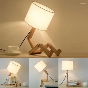 Tafellampen robotvorm houten lamp e14 houder 110-240V moderne stoffen kunst hout bureau licht salon indoor studieavond