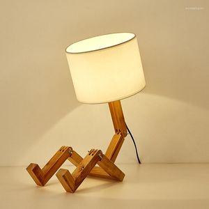 Lampes de table Robot forme lampe en bois pour chambre E27 support 110-240V moderne tissu Art bois bureau intérieur étude veilleuse