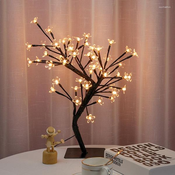 Lámparas de mesa Románticas 24/36/48LEDS CHERRY BLOSSOM Desktop Bonsai Tree Light Festival Holiday Home Fiesta Boda de decoración interior Lámpara de decoración