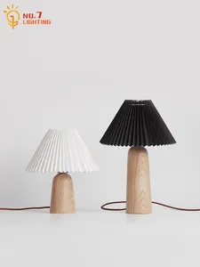 Lampes de table Lampe de champignon de chambre à coucher de chevet romantique LED E27 plis en bois massif lumières de bureau décor à la maison filles/chambre d'enfants magasin d'étude