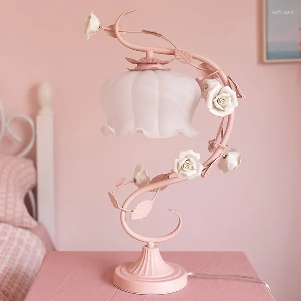 Lampes de table romantique de style rose européen chambre princesse rose fleur fille coeur coeur de chambre pour enfants LB100901