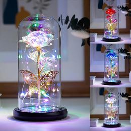 Lámparas de mesa Luces de mariposa de rosa LED Romantic en cúpula de vidrio: decoración del hogar perfecta y regalo para bodas Cumpleaños de San Valentín