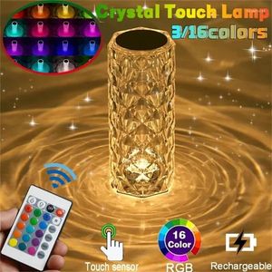 Lampes de table Lampe en cristal rose Lumières Touchant Contrôle avec port USB 3/16 RVB Changement de couleur Diamant romantique