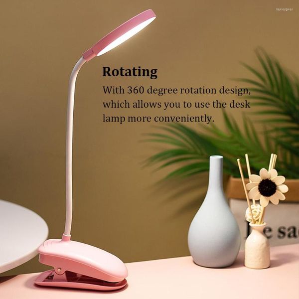 Lampes de table lampe de bureau ronde alimentée par USB Dimmable Adjsutable chevet LED Rotation pince lumière maison dortoir école