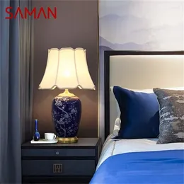 Lampes de table Saman Blue en céramique en laiton moderne de luxe de luxe de bureau Light Home Decorative for Living Room Dining chambre