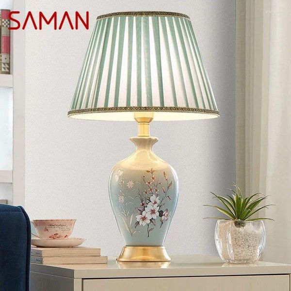 Lámparas de mesa Saman Lámpara de cerámica contemporánea Americana Lugar lujosa sala de estar dormitorio Descripción de la noche