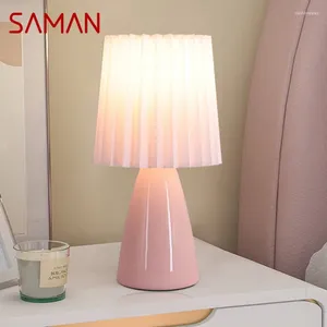 Lampes de table SAMAN Lampe contemporaine LED Céramique Creative Rose Lampe de bureau Décor pour la maison Salon Chambre Chevet