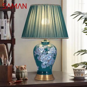 Lampes de table SAMAN Lampe moderne LED Creative Touch Dimmable Bleu Céramique Lampe de bureau pour la maison Salon Chambre Décor