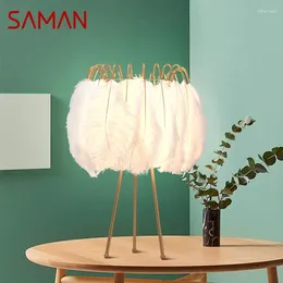 Lampes de table Saman nordique lampe LED vintage créatif plume de bureau clair blanc pour la maison salon de chambre à coucher