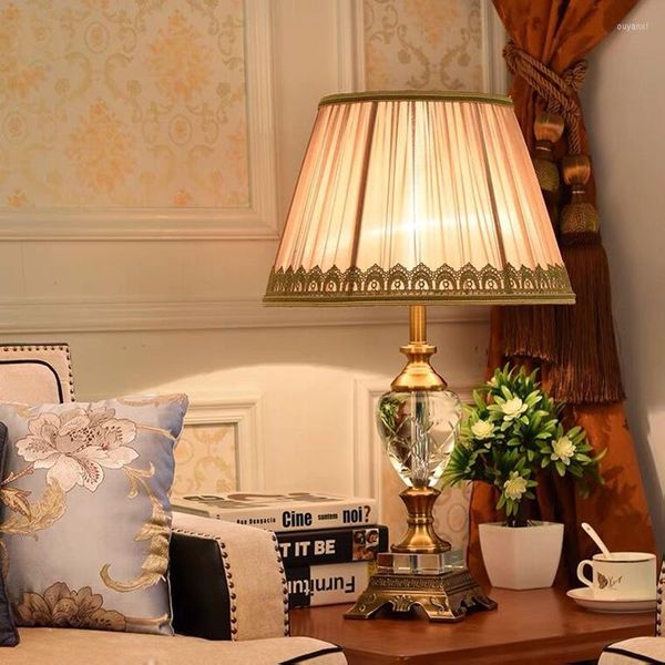 Lampes de table Sarok lampe moderne cristal LED bureau lumière tissu chevet maison luxe décoratif pour foyer chambre bureau El