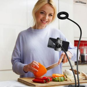 Lampes de table Lumière à anneau selfie avec support de téléphone mobile flexible Lampe de bureau de support paresseux LED pour le stand de cuisine de bureau en direct en direct