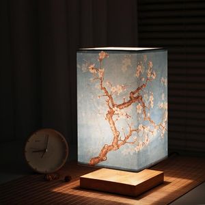 Tafellampen eenvoudige Chinese stijl LED Square retro minimalistisch dimpelbare nachtlampje stoffen lampenkap Slaapkamer bed lichtstabiel