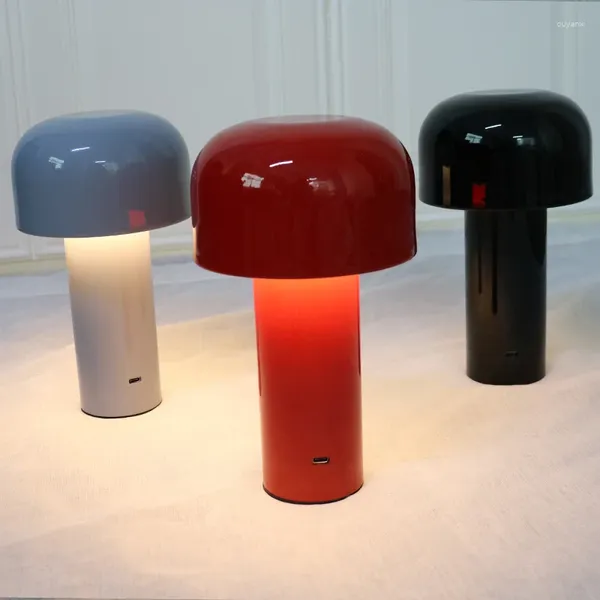 Lampes de table simples en métal blanc champignon USB Charge LED Petite lampe de bureau Lampe de chambre à coucher sans fil de nuit sans fil de nuit