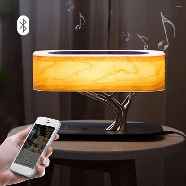 Lámparas de mesa LED inteligente Lámpara de noche Altavoz Bluetooth Café Bar Luz Cargador de teléfono inalámbrico Escritorio regulable