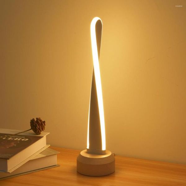 Lámparas de mesa Lámpara Led de noche de madera maciza inteligente Regalo creativo Peculiar Lámpara USB de estilo europeo de estilo japonés