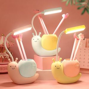 Lampes de table en forme d'escargot, chargeur USB, apprentissage pour étudiants, Protection des yeux, porte-stylo, décoration de chambre de filles, cadeau décoratif