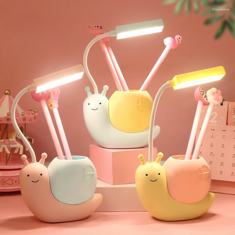 Table Lamps Snail Shape USB Charging Student Learning Eye Protection Lamp Pen Holder Girls Bedroom Decoration Decorative Gift