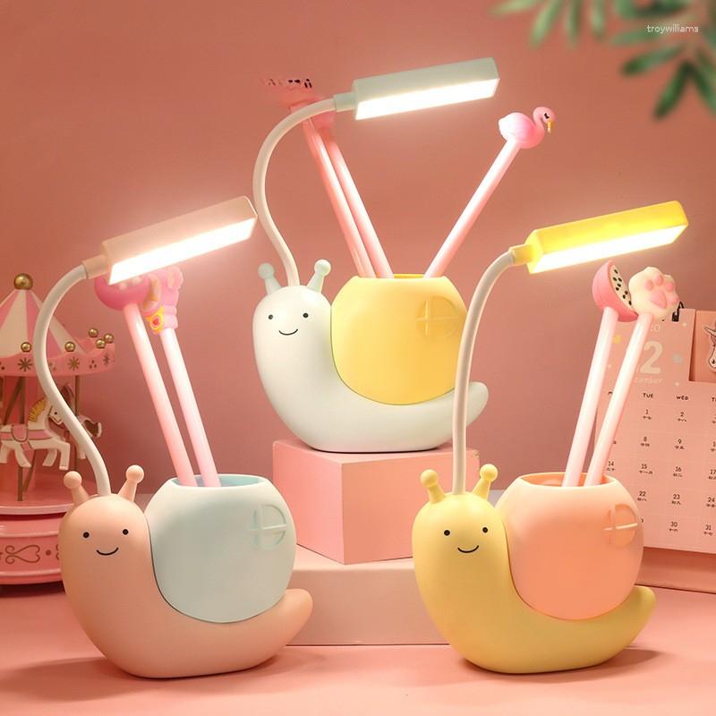 Tafellampen Slakvorm USB Opladen Student Leren Oogbescherming Lamp Penhouder Meisjes Slaapkamer Decoratie Decoratief Cadeau