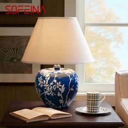 Lampes de table SOFEINA Lampe en céramique bleue moderne Creative Vintage LED Lampe de bureau pour la maison décorative Salon Chambre Chevet