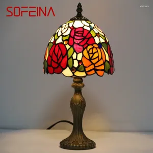 Lampes de table SOFEINA Tiffany Lampe en verre LED Européenne Vintage Creative Rose Lampe de bureau pour la maison Salon Étude Chevet Décor