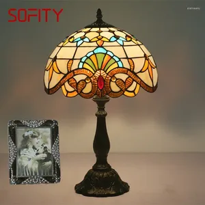 Lampes de table Sofity moderne Tiffany lampe LED créative rétro décor de la lumière de la vitrail européenne pour chambre à coucher pour la maison