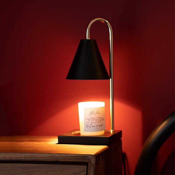 Lampes de table Lampe chauffe-bougie en bois massif Tables de chevet fondantes pour la chambre 110V / 220V Aromathérapie Noyer Couleur Verre Intérieur AA230421