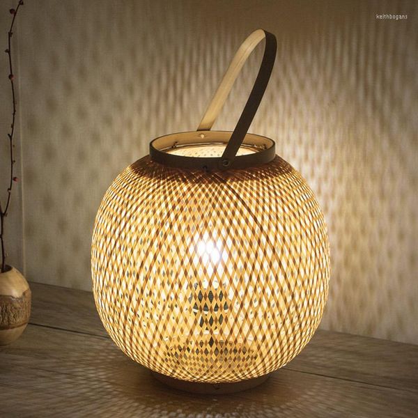 Lampes de table sud-est asiatique tissé à la main en bambou panier en forme de lampe restaurant chambre balcon bureau