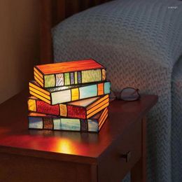 Lampes de table livre empilé lampe de nuit à naissance à la maison Verre vintage Livre de lecture tachée pour la lumière du ménage durable