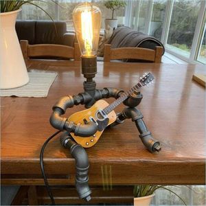 Lampes de table de style steampunk lampe de style steampunk guitariste r￩tro robot drop lumi￨res de livraison ￩clairage int￩rieur dhqzn
