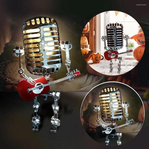 Lámparas de mesa Steampunk Micrófono Vintage Robot Lámpara hecha a mano Regalos ajustables para la noche para la música amantes de los amantes de la música decoración