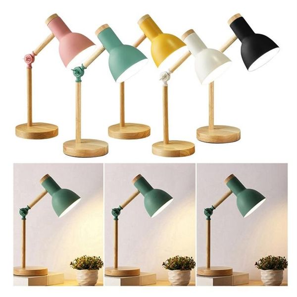 Lampes de table Élégant en bois fer LED multi-joint lampe de lecture lampe de travail flexible 3W nordique bureau pliant chambre protection des yeux2870