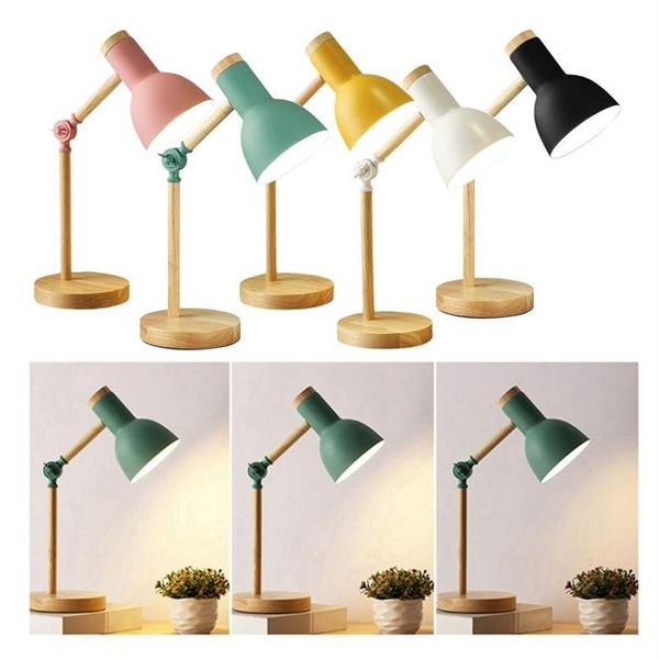 Lampes de table Élégant en bois fer LED multi-joint lampe de lecture lampe de travail flexible 3W nordique bureau pliant chambre protection des yeux2812