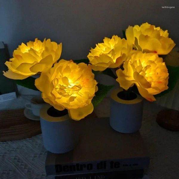 Lámparas de mesa Girasol además de la lámpara LED Luz de noche Peony Bouquet Coreano para el dormitorio Decoración del hogar Niños Regalo para niños