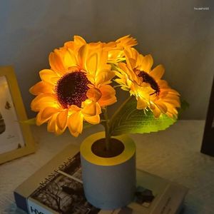 Lámparas de mesa Lámpara de girasol Recargable Mesita de noche Dormitorio Flor Estado de ánimo Luz nocturna Maceta Decoración de escritorio Sala de estar Regalos estéticos