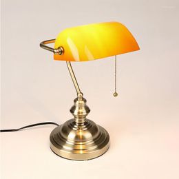 Lámparas de mesa TEMAR Lámpara de estilo europeo Diseño simple LED Luz de escritorio de vidrio amarillo Interruptor de extracción retro para el dormitorio de la oficina de estudio en casa