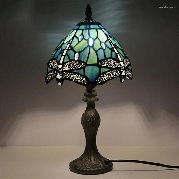 Lampes de table Temar Tiffany Lampe moderne créative libellule motif de décoration LED Léman de bureau pour la maison Chambre de chambre à coucher
