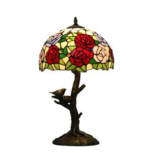 Lámparas de mesa Tiffany, lámpara de mariposa rosa de 12 pulgadas, arte de cristal, lámpara creativa para sala de estar, dormitorio, mesita de noche