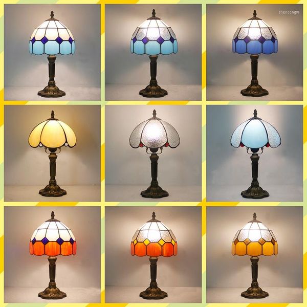Lampes de table Tiffany Creative européen méditerranéen chambre éclairage de chevet décoration couleur chaude américain rétro nostalgique lampe