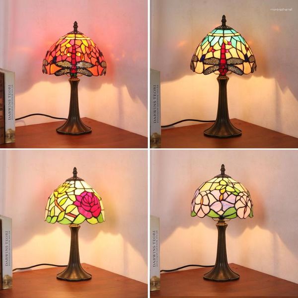 Lampes de table Tiffany libellule méditerranéenne lampe de bureau vitrail table de chevet pour salon décoration chambre étude lumières