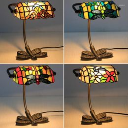 Lampes de table Tiffany vitrail libellule lampe pour chambre Vintage méditerranéen Baroque bureau chevet Led Stand veilleuses