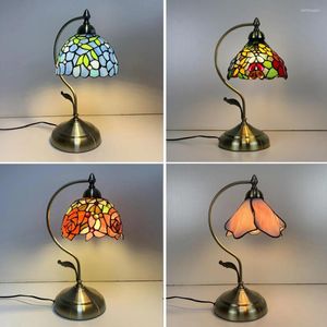 Lampes de table Tiffany vitrail pour salon méditerranéen vintage lampe de bureau chambre LED support luminaire maison art décor