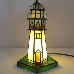 Lampes de table Tiffany vitrail lampe phare bureau Vintage veilleuse pour chambre salon décoration décor à la maison