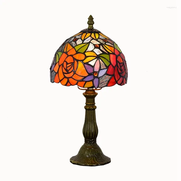 Lampes de table Tiffany Treated Verre Rose Bar Restaurant chambre à coucher de chambre à coucher petite lampe
