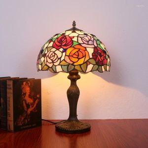 Tafellampen Tiffany Vintage Bloem Mediterraan Gebrandschilderd Glas Led Bureau Verlichtingsarmaturen Slaapkamer Nachtkastje Lamp Home Art Decor