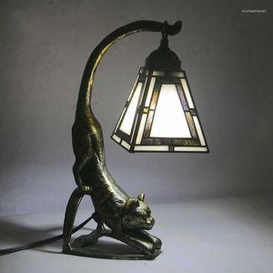 Lampes de table Tiffany Vintage léopard pour chambre à coucher vitrail méditerranéen lampe de bureau salon décoration chevet veilleuse