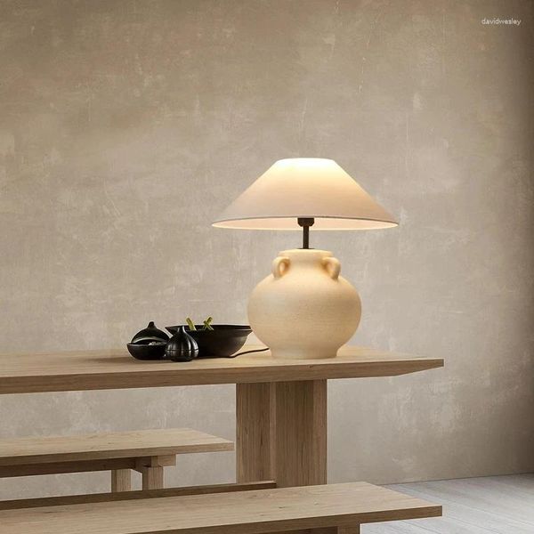 Lampes de table Top qualité lampe à la main en céramique Vintage Wabi Sabi nordique design tissu abat-jour lampes de chevet livraison directe